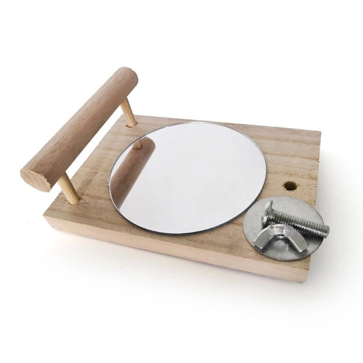 Bird Mirror Toy with Perch | Hanging Parrot Wooden Perch Stand Toys | Easy Install Bird Cage Accessories for Cockatiels Conures