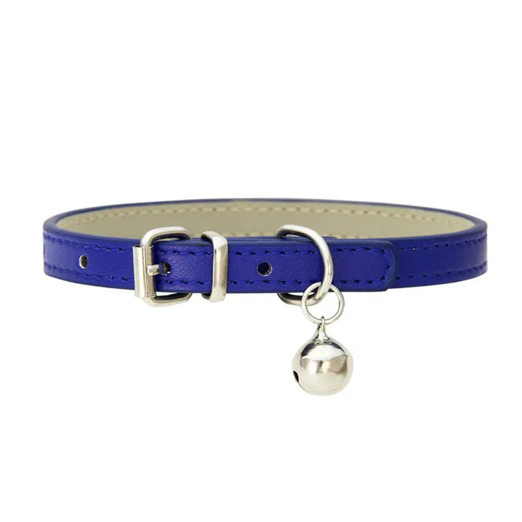 Adjustable Faux Leather | Pet Collar with Bell | Soft & Stylish for Small Dogs/Cats