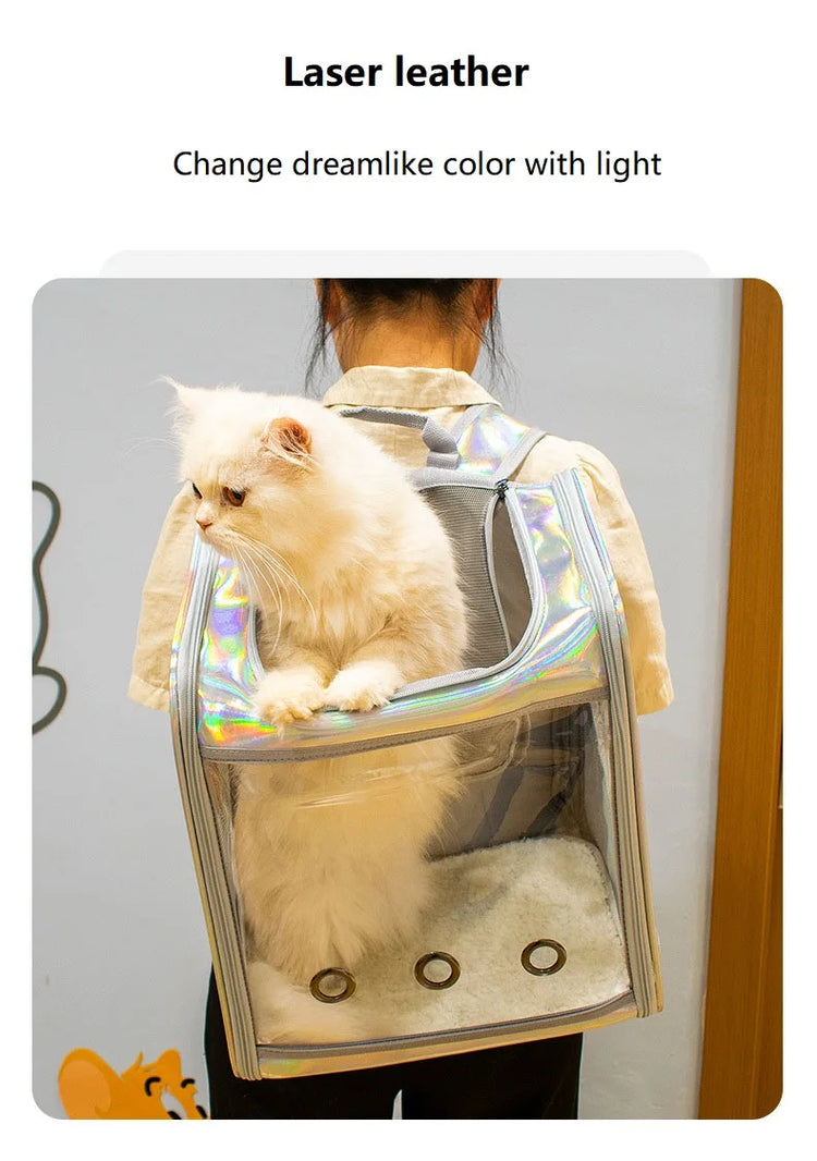 Pet Cat Carrier Backpack | Transparent Laser Shoulder Bag for Small Dogs/Cats (7KG Capacity)