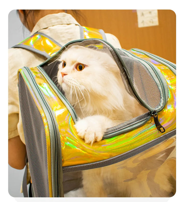Pet Cat Carrier Backpack | Transparent Laser Shoulder Bag for Small Dogs/Cats (7KG Capacity)