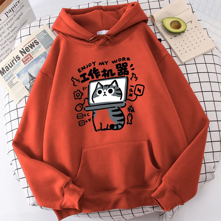 Cartoon Cat Is an Abstract Work Machine | Men's Sweatshirt | Comfort Sweatshirts | Leisure Outdoor Pullover | Youth Popular Clothes