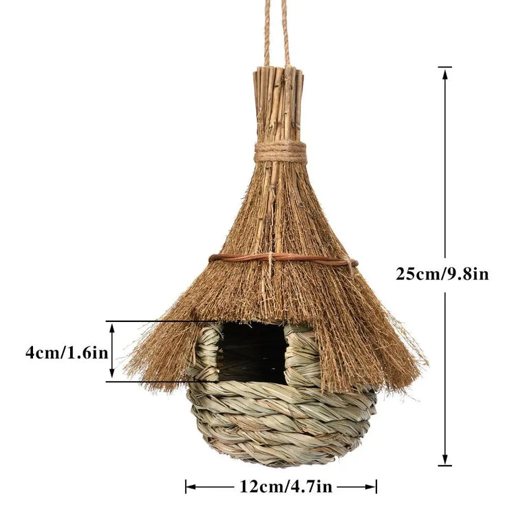 Hanging Hand-Woven Grass Bird House – Eco-Friendly Nest Hut for Small Birds & Outdoor Shelter