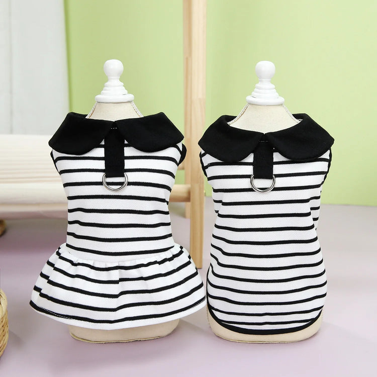 Pet Clothing Spring/Summer Striped T-shirts | Lapel Dresses, Couple Outfits, Breathable Dog Clothing, Cat Dresses & Small Dog Clothing