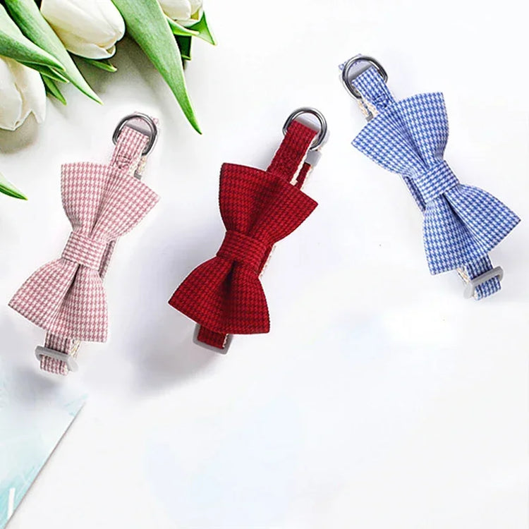 Cute Cat Collar with Bow Tie | Adjustable Design| Pet Dogs Cats Puppy Necklace - Pet Supplies