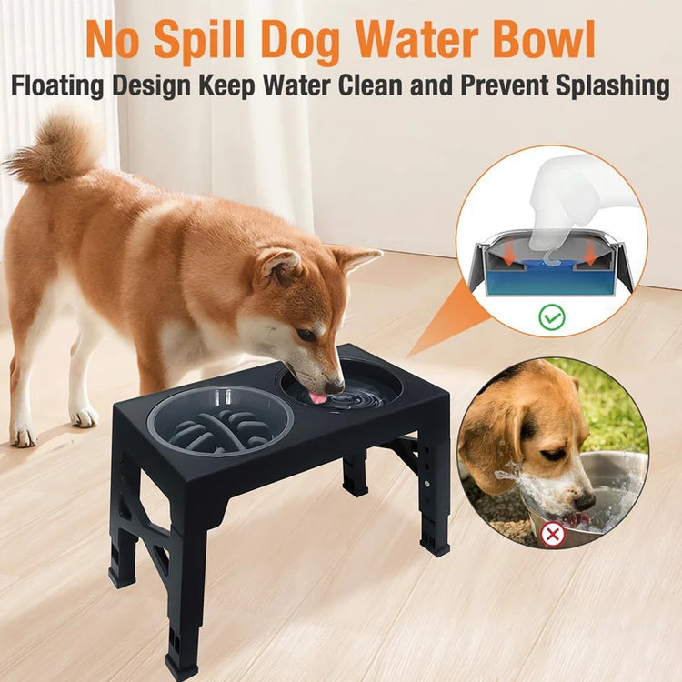 Adjustable Elevated Dog Feeder – 3-in-1 Raised Slow Feeder Bowl with Water Dispenser