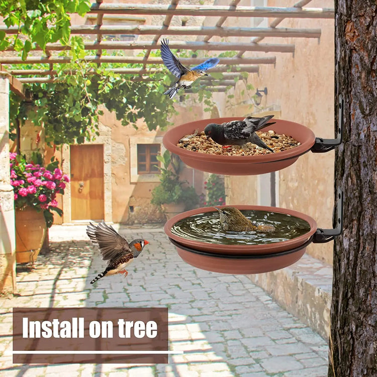 Wall Hanging Bird Feeder Bowl – Tree-Mounted Bird Bath Spa | Includes 2 Trays, Metal Rings & Screws