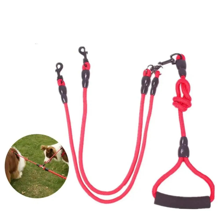 Double Dog Leash Nylon Two-Headed Coupler – Walk 2, 3, or 4 Dogs with Ease