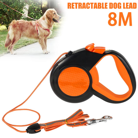 8M Retractable Dog Leash – Heavy Duty with Reflective Tape and Non-Slip Handle