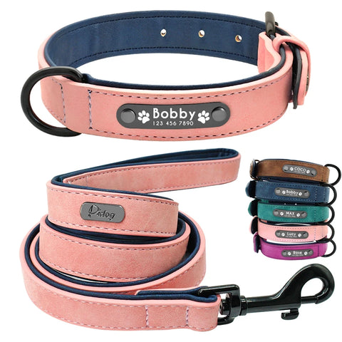 Custom Leather Dog Collar and Leash Set – Personalized, Durable, and Padded for Small to Large Dogs