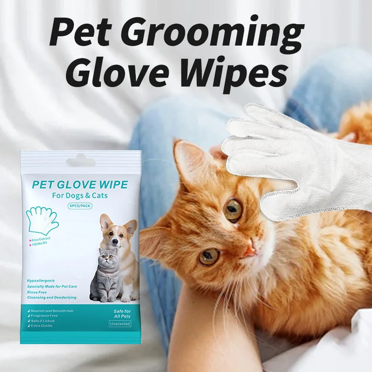 Cleaning Wipes Gloves for Dog/Cat | Deodorizing Bath Wipes | Grooming Glove for Paws, Face, Ears, and Body | Daily Pet Care Supplies