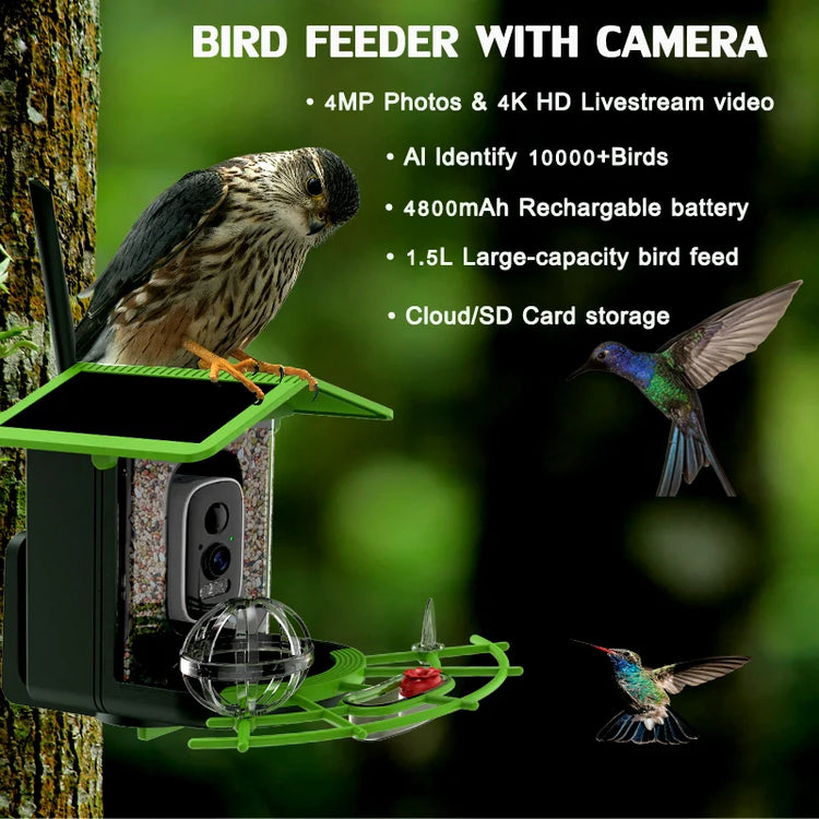 Bird Feeder Camera | 4MP 2K HD Bird Video Capture | Solar Powered WiFi Camera Feeder | Smart Birdwatching Device with Alerts | Outdoor Bird Observation Tool