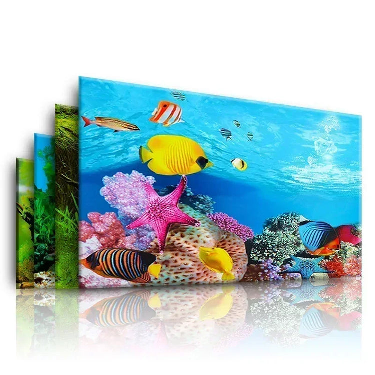 3D Aquarium Background Poster – Double-Sided Ocean Plant Design Fish Tank Sticker Decor