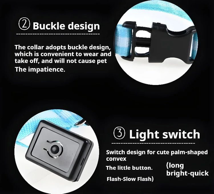 Nylon LED Dog Collar | Night Safety Flashing Glow In The Dark | Dog Leash | LUminous Fluorescent Dog Accessories Collar