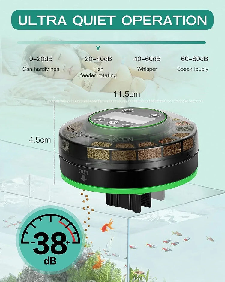 Automatic Fish Feeder for Aquarium with LCD Display and USB Rechargeable Timer – 3-Speed Adjustable Food Dispenser