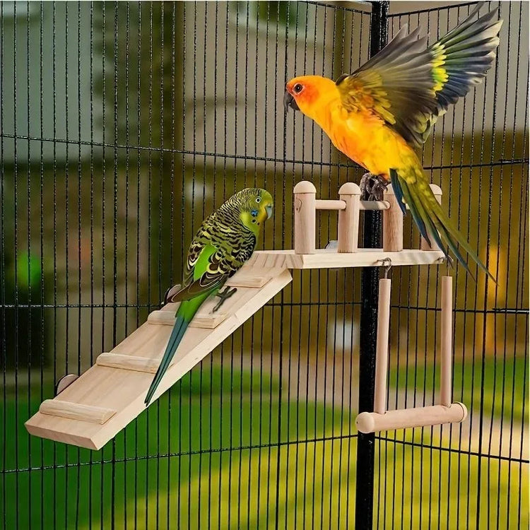 Bird Perches Platform Swing Climbing Ladder Toy | Parrot Cage Accessories | Wooden Playing Gyms for Birds | Exercise Stands Set