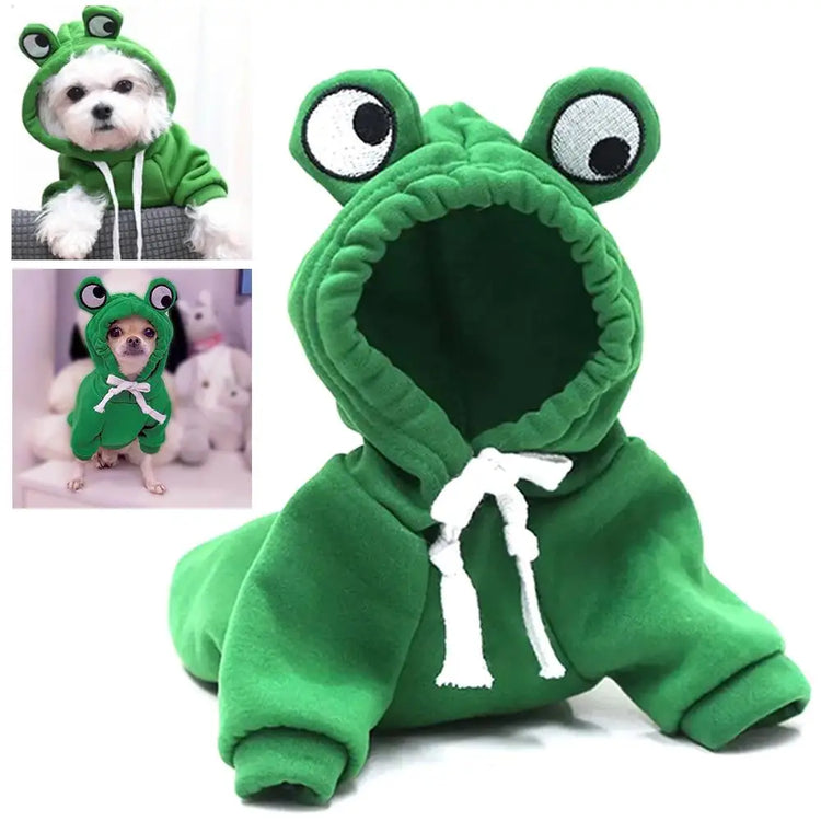 Cute Frog Dog Hoodie – Warm Fleece Sweatshirt for Small & Medium Dogs and Cats