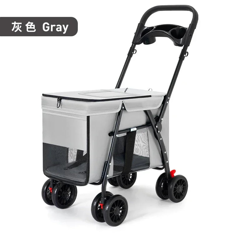 Pet Stroller Dog Cat Carrier | Foldable Lightweight Travel Cart with Storage Basket for Small Pets | Outdoor Walking Shopping Cart