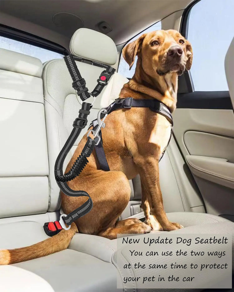 Adjustable Dog Car Seat Belt | Striped Nylon Large Dog Traction Rope for Car Rides
