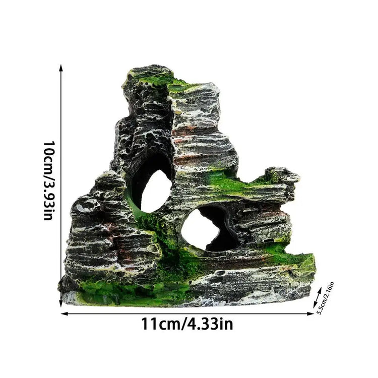 Aquarium Sandstone Decoration – Mountain View Resin Rocks with Caves, Fish & Shrimp Shelter, 11cm