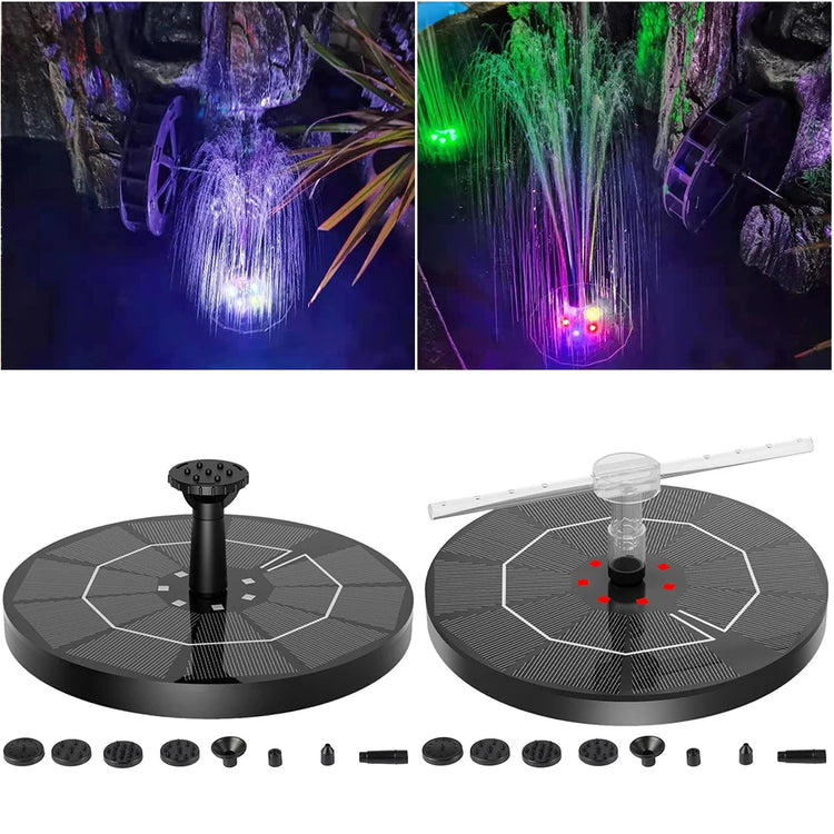 2.2W Solar Bird Bath Fountain | Floating Water Pump with LED Light & 6 Spray Nozzles for Birdbaths, Ponds, and Outdoor Water Features