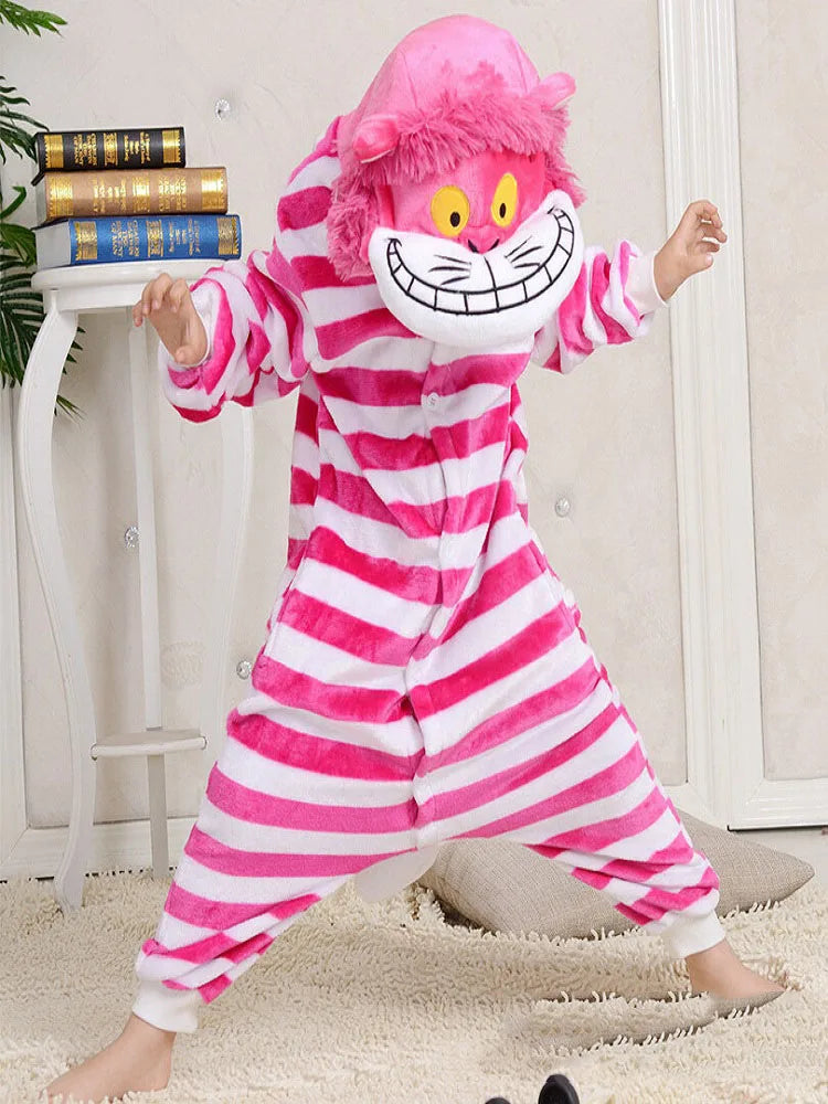Cheshire Cat Flannel Pajamas for Women | One-Piece Cotton Sleepwear | Autumn/Winter Home Wear