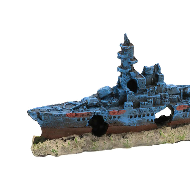 Aquarium Shipwreck Decoration – Resin Fish Tank Ornament with Hiding Cave