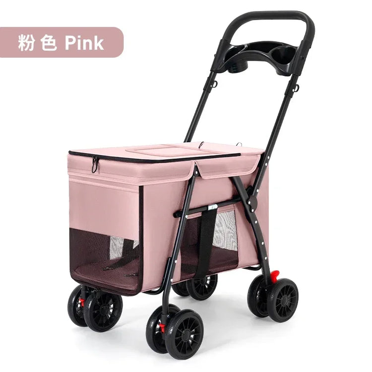 Pet Stroller Dog Cat Carrier | Foldable Lightweight Travel Cart with Storage Basket for Small Pets | Outdoor Walking Shopping Cart