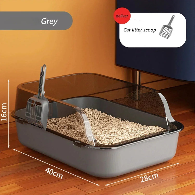 Cat Litter Box | High Side Thicken Semi Enclosed | Splashproof Large Capacity Tray | Removable Scoop | Easy Clean Cat Toilet