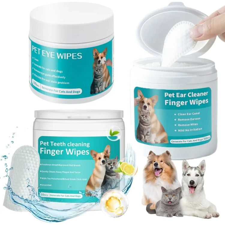 Cat Ear Wipes | Pet Ear & Eye Cleaning Finger Wipes | Remove Wax & Odor | 50 Wipes for Dogs/Cats
