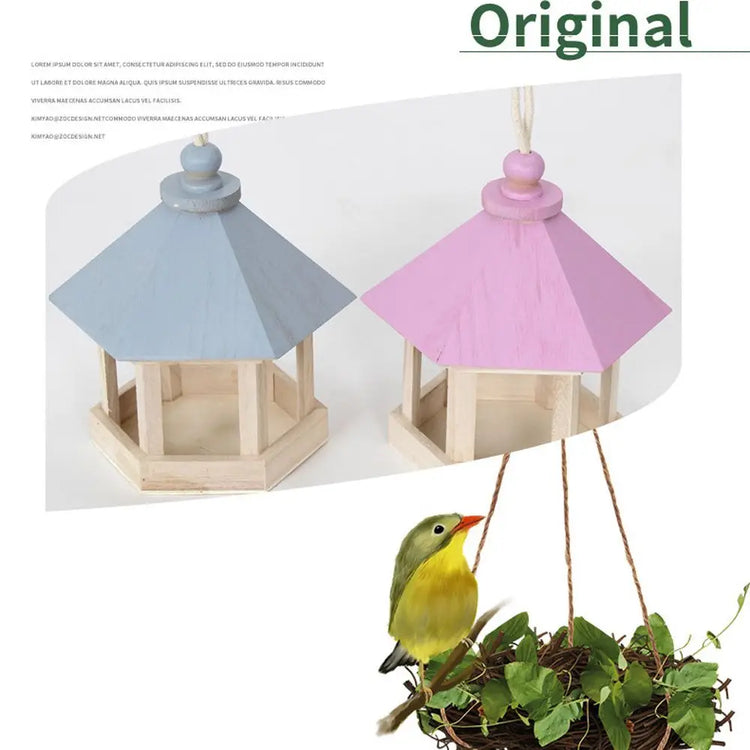 Simple Hanging Wooden Bird House Feeder – Outdoor Bird Shelter for Garden, Balcony, or Deck