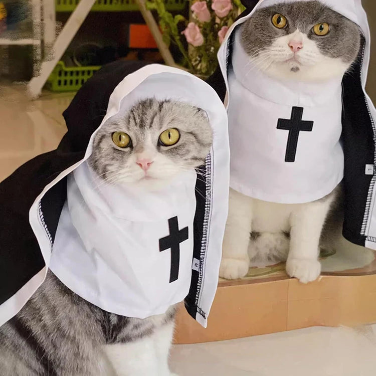 Nun Cloak Halloween Costume for Cats & Small Dogs | Breathable Cosplay Outfit | Funny Pet Photo Prop & Gift