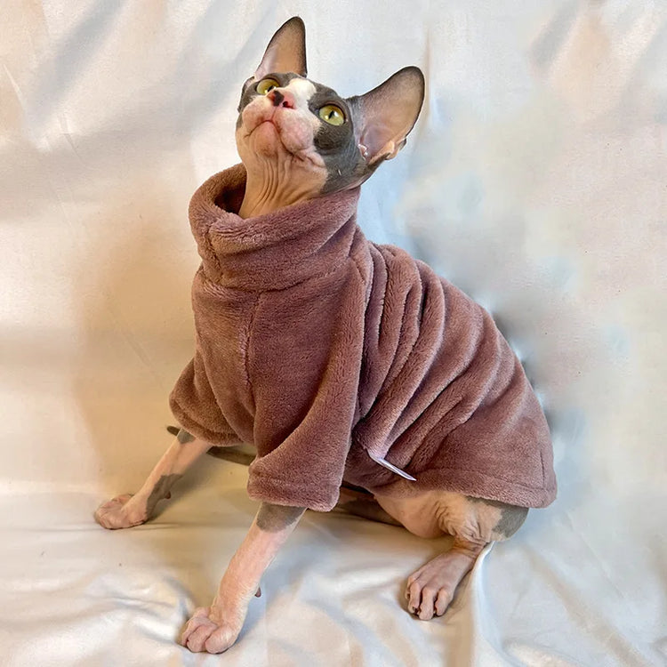 Warm Coral Velvet Cat Clothes | Hairless Sphynx Vest | Winter Turtleneck Kitten Outfit | Puppy Costume | Pet Accessories for Gatitos