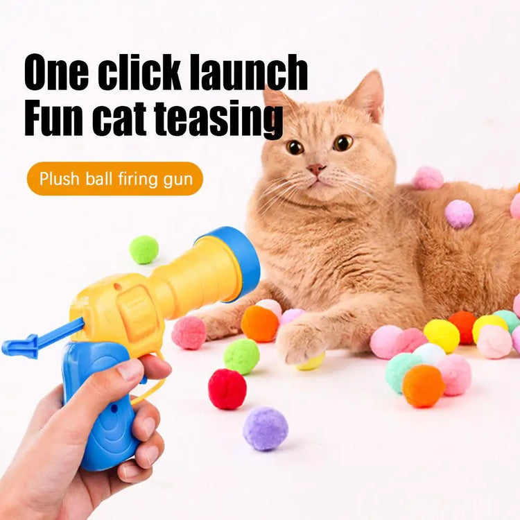 Cat Interactive Toy | Ball Launcher for Kittens | Silent Shooting Gun with Plush Balls | Pet Training Game | Fun Cat Toy Set | 20pcs Balls + 1 Launcher