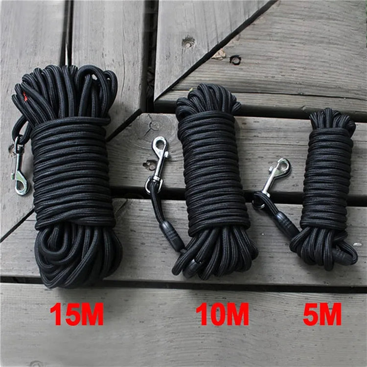 Long Nylon Dog Leash – 5m / 10m / 15m Round Rope for Outdoor Training & Walking
