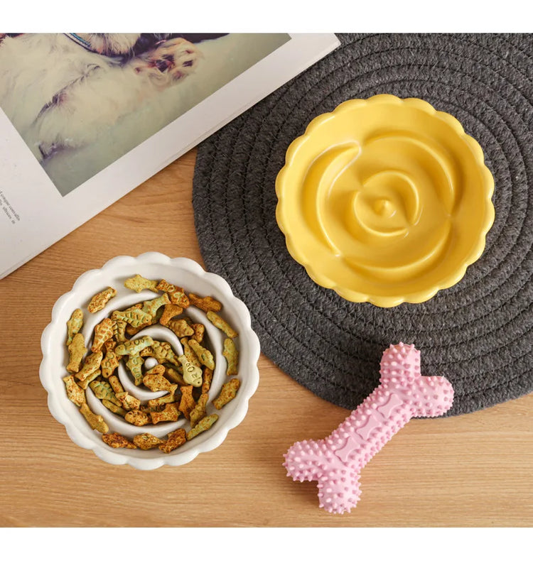 Cat Food Bowl | Ceramic Elevated | Cats/Small Dogs | Slow Feed Bowls | Anti-Choking Eating Feeders | Anti-Gulping Puppy Supplies