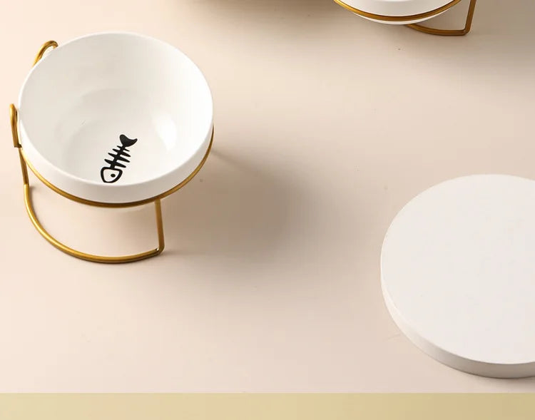 Ceramic Cat Bowl | Food & Water Bowl for Cats/Dogs | Double Ceramic Bowl Set | Cervical Protection | Pet Feeding Supplies