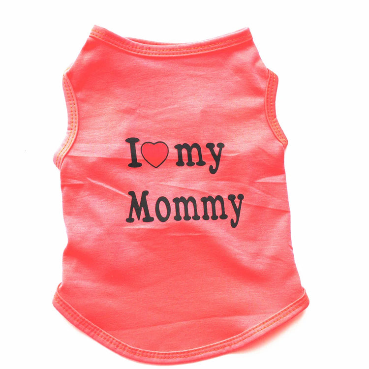 "Love Mommy & Daddy" Cotton Cat Vest | Cute Printed T-Shirt for Cats/ Small Dogs