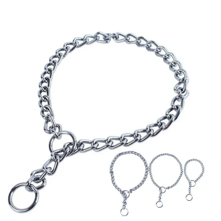 Adjustable Chrome Stainless Steel Dog Collar – No Choke Traction Rope Lead