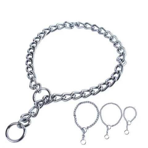 Adjustable Chrome Stainless Steel Dog Collar – No Choke Traction Rope Lead