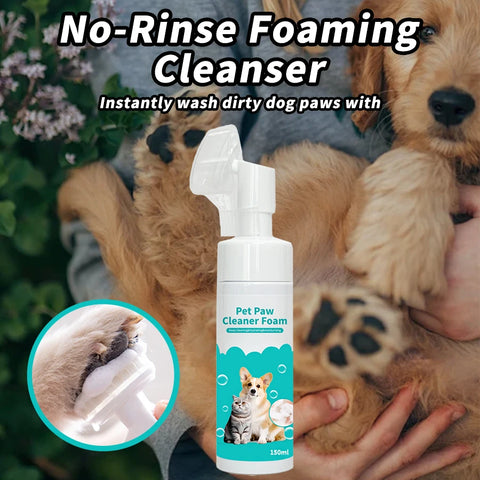 Dog & Cat Paw Cleaner Foam with Silicone Brush – No-Rinse Waterless Paw Washer