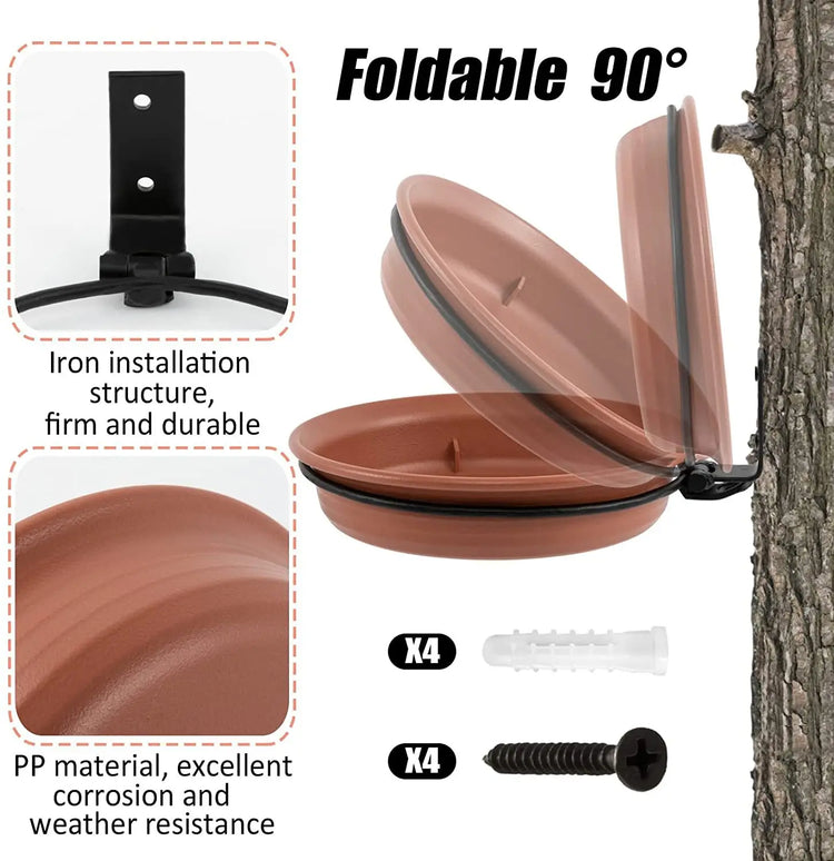 Wall Hanging Bird Feeder Bowl – Tree-Mounted Bird Bath Spa | Includes 2 Trays, Metal Rings & Screws