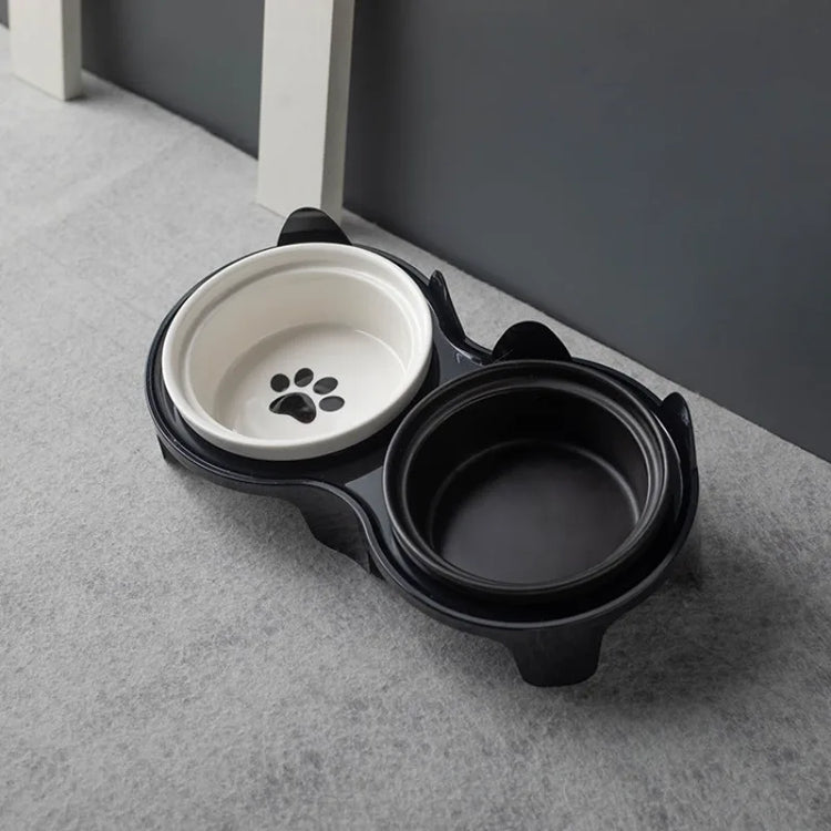 Ceramic Double Cat Bowl | Food & Water Bowl Set | Elevated Pet Bowl for Cervical Spine Protection | Cat Supplies