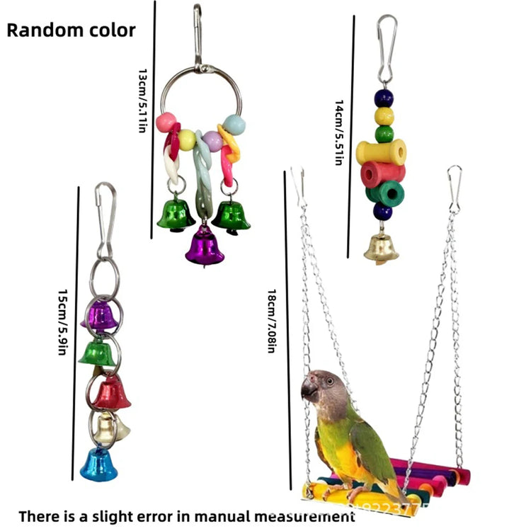 7PCS/16PCS Bird Toy Set | Parrot Cage Accessories - Safe Durable Hanging Toys / Bell & Chew Toys for Cockatiels, Parakeets, Lovebirds