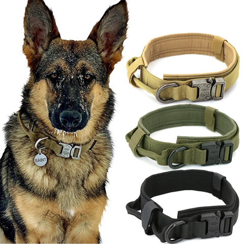 Durable Tactical Dog Collar With Padded Lining, Quick Release Buckle & Control Handle For Small To Large Dogs