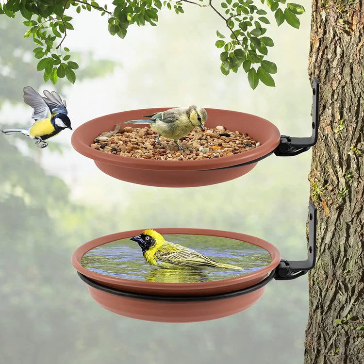 Wall Hanging Bird Feeder Bowl – Tree-Mounted Bird Bath Spa | Includes 2 Trays, Metal Rings & Screws