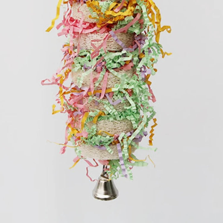 Funny Bird Toys | Parrot Swing with Bell | Natural Loofah Hanging Toy | Climb & Chew Toy for Cockatiels & Parakeets | Pet Cage Accessory