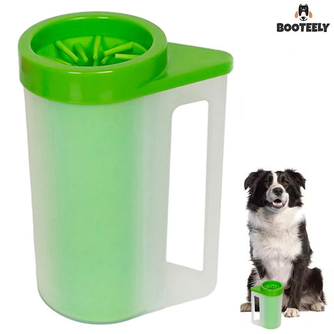 Booteely Large Dog Paw Cleaner with Soft Silicone Brush & Coral Fleece Towels – Easy-to-Use Muddy Paw Washer for Large Dogs