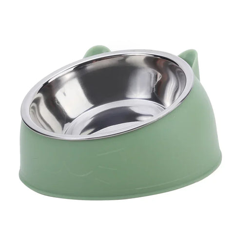 1pc Cat Bowl | Lovely Creative Inclined Kitten & Puppy Food Bowl | Stainless Steel Feeder | Cats Drinking Bowl | Pet Dogs & Cats Feeders