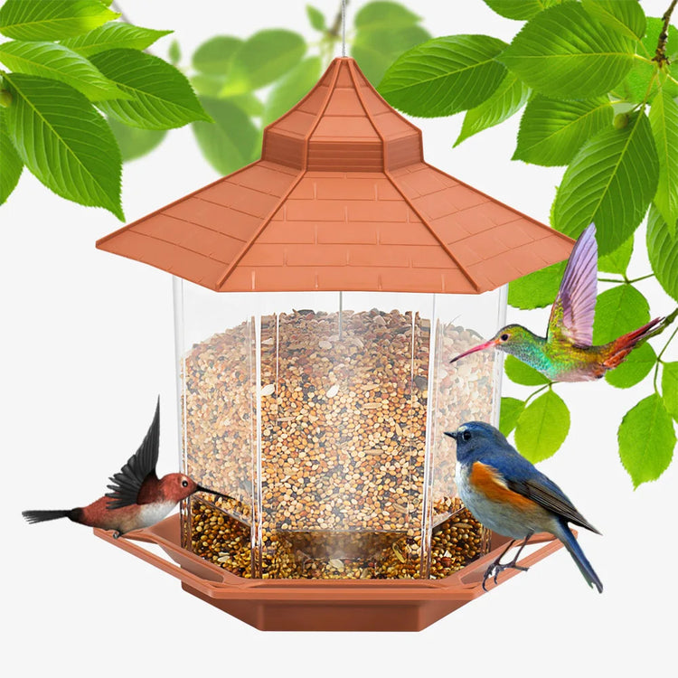 Bird Feeder | Automatic Food Feeding Tool for Birds | Hanging Gazebo Outdoor Nut Feeder | Multiple Hole Food Dispenser Container