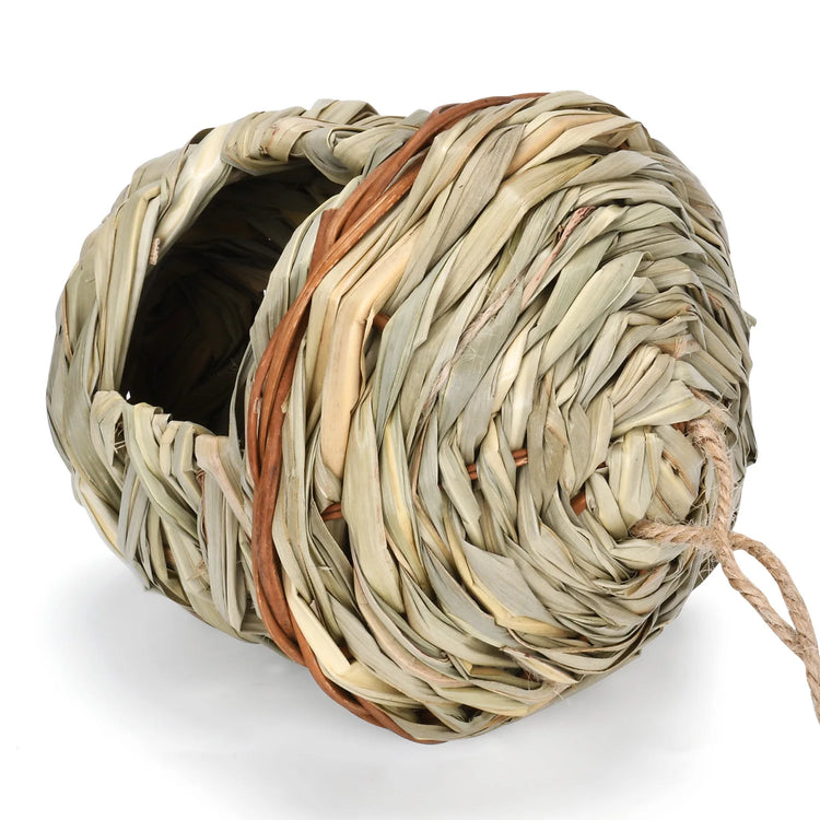 Hand-Woven Hanging Bird Nest | Natural Grass Cage House for Parrots, Finches & Sparrows | Outdoor Straw Bird Hut